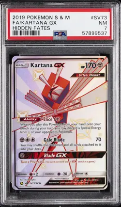 2019 POKEMON SUN & MOON HIDDEN FATES #SV73 FULL ART/KARTANA GX PSA 7 - Image 1