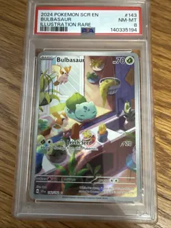Pokemon Stellar Crown Bulbasaur Illustration Rare Holo Card 143/142 PSA 8 - Image 3