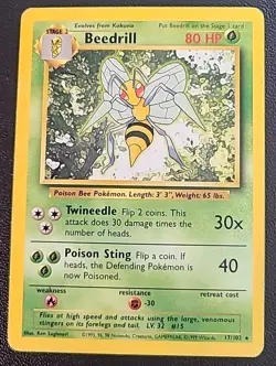 Pokemon TCG Beedrill Base Set 17/102 Unlimited Non Holo Rare Card LP - Image 1