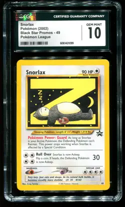CGC 10 Snorlax Black Star Promo Pokemon League 2002 Pokemon Card #49 - Image 1