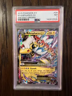 2015 Pokemon TCG M Ampharos EX 28/98 Ancient Origins PSA 7 - Image 1
