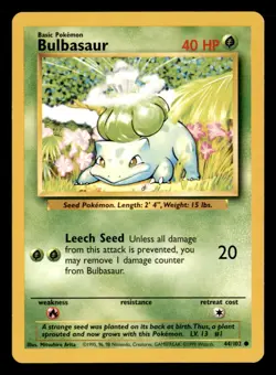 Bulbasaur 44/102 Common Base Set Unlimited Pokemon Lightly Played - Image 1