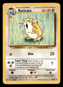 Raticate 40/102 Uncommon Base Set Unlimited Pokemon Lightly Played - Image 1