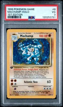 1999 POKEMON BASE SET 1ST EDITION #8 MACHAMP-HOLO PSA 3 - Image 1