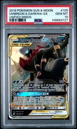 2019 POKEMON SUN & MOON UNIFIED MINDS #125 UMBREON & DARKRAI GX PSA 10 - Image 1