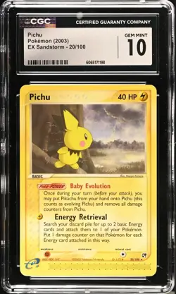 CGC 10 GEM MINT Pichu 20/100 EX Sandstorm Vintage 2003 Pokemon - Image 1