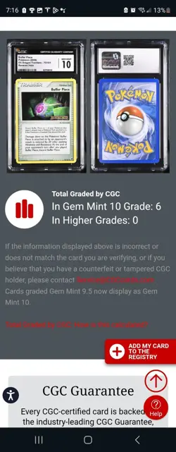 (TOP POP 6) CGC 10 GEM MINT Buffer Piece 72/101 Holo Dragon Frontiers Pokemon - Image 5