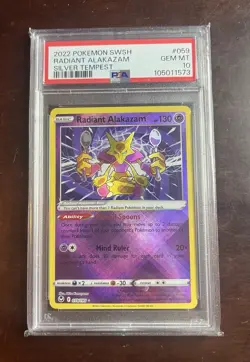 2022 Pokemon Silver Tempest Radiant Alakazam #059 - PSA 10 GEM MINT - Image 1