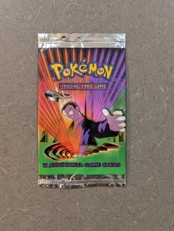 POKEMON TCG 2000 Gym Challenge Unlimited Empty Booster Pack GIOVANNI NO CARDS - Image 1