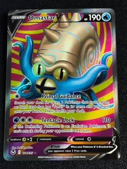 Pokemon TCG Omastar V (Full Art) 174/195 SWSH12: Silver Tempest Ultra Rare NM - Image 1