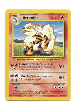 Arcanine 23/102 - Base Set Non Holo Wizards of the Coast Pokemon Card TGC LP - Image 1