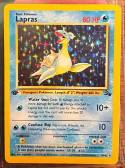 Pokemon Lapras 10/62 Fossil 1st Edition Holo Rare 80 HP Basic 1999 Card - Image 1
