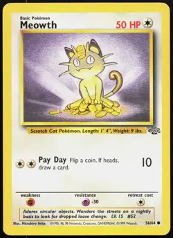 MEOWTH 56/64 COMMON JUNGLE POKEMON UNLIMITED LP - Image 1