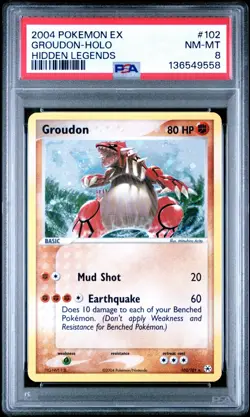 2004 POKEMON EX HIDDEN LEGENDS #102 GROUDON-HOLO PSA 8 LOW POP 222 - Image 1