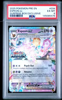 2025 POKEMON PRE EN-PRISMATIC EVOLUTIONS SURPRISE BOX EXCLUSIVE ESPEON EX PSA 6 - Image 1