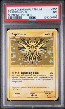 2009 POKEMON SUPREME VICTORS ZAPDOS HOLO #150 SECRET RARE PSA 7 - Image 3