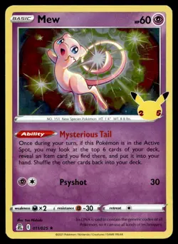 Mew 11/25 Pokemon Card Celebrations Rare 60 HP Holo Lightly Played RA - Image 1
