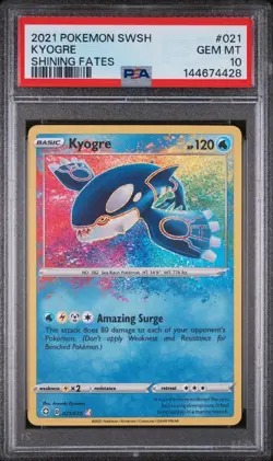 2021 Pokemon Shining Fates Kyogre Amazing Rare #021 PSA 10 GEM MT - Image 1