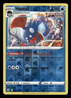 Huntail 066/264 Rare Fusion Strike Pokemon Reverse Holo NM/M - Image 1