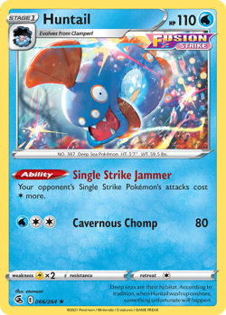 Huntail 066/264 Rare Fusion Strike Pokemon Reverse Holo NM/M - Image 4