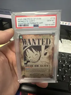 2025 One Piece OP13 EN #118 Monkey.D.Luffy Wanted Poster ALT ART PSA 10 - Image 1