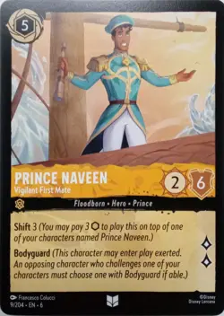 9/204 PRINCE NAVEEN VIGILANT FIRST MATE AZURITE SEA UNCOMMON DISNEY LORCANA CARD - Image 1