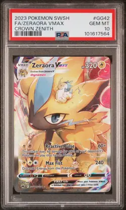 2023 POKEMON SWORD & SHIELD CROWN ZENITH #GG42 FULL ART/ZERAORA VMAX PSA 10 - Image 1