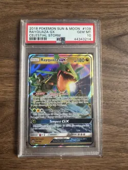 PSA 10 Rayquaza GX Ultra Rare 109/168 Celestial Storm Pokemon LOW POP - Image 1