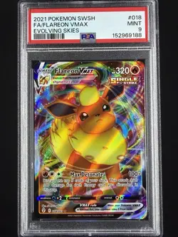 Pokemon 2021 Flareon VMAX SWSH Evolving Skies Holo Rare #018 PSA 9 MINT - Image 1