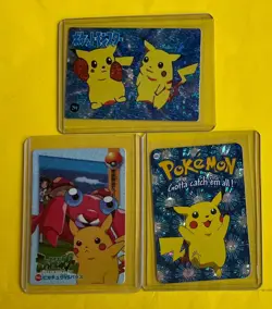 PIKACHU TRIPLE LOT OF 3 Pokemon Pocket Monsters Japanese Vending Prism Stickers - Image 1