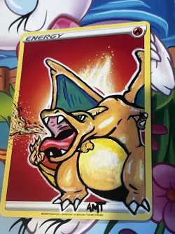 Charizard custom painted energy card - Image 2