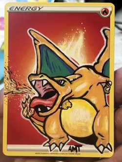 Charizard custom painted energy card - Image 4