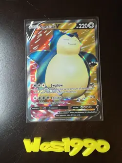 Pokemon TCG Snorlax V Sword & Shield Base Set 197/202 Holo Full Art - Image 1