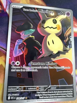 Pokemon Team Rocket's Mimikyu 238/217 ASC Rare Full Art Holo Psychic Card - Image 2