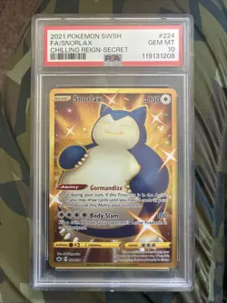 2021 Pokemon SWSH Chilling Reign Secret #224 FA Snorlax PSA 10 GEM MINT - Image 1