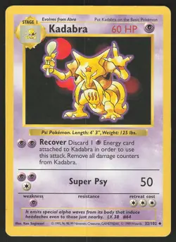 Kadabra 032/102 Uncommon Pokemon Base Set (Shadowless) - Image 1