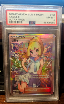 2018 POKEMON SUN AND MOON ULTRA PRISM LILLIE FULL ART #151 PSA 8 - Image 1