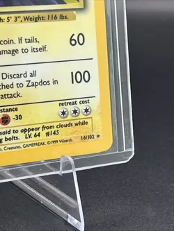 1999 Pokemon TCG Base Set Zapdos Holo Rare Card 16/102 - Image 4