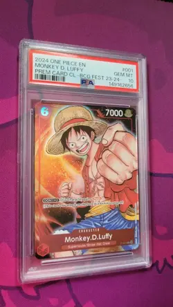 2024 ONE PIECE PREMIUM BANDAI CARD GAMES FEST 23-24 #001 MONKEY D. LUFFY PSA 10 - Image 1