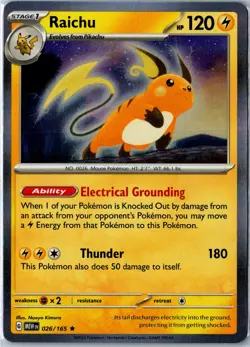Pokemon Card - Raichu 026/165 - SV: Scarlet & Violet 151 Rare Holo NM - Image 1