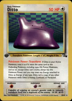Ditto 18 Rare Fossil 18/62 Colorless 1st Edition Pokemon Card - Image 1