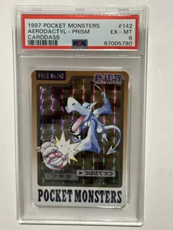 1997 Pocket Monsters Carddass - Aerodactyl Prism #142 PSA 6 EX-MT - Image 1