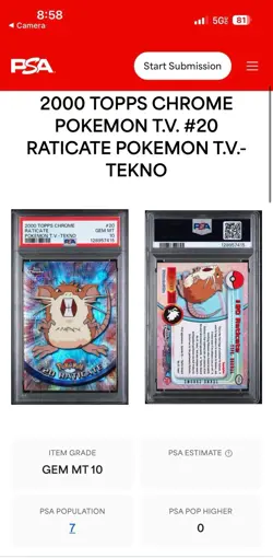 2000 Topps Chrome Pokemon Raticate Tekno PSA 10 Low Pop Rare #20 Series 1 - Image 3