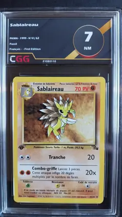 Carte pokemon Sablaireau (FO 41) FIRST EDITION Fossile FRANCAIS CGG 7 2108110 - Image 1
