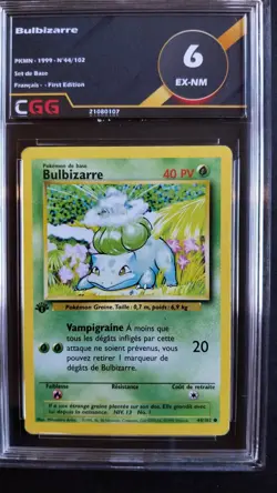 Carte pokemon Bulbizarre (BS 44) FIRST EDITION Set de Base FRANCAIS CGG6 2108107 - Image 1
