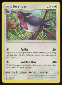 Pokemon Card TCG SM Guardians Rising Swellow 104/145 Non-Holo Rare - NM - Image 1
