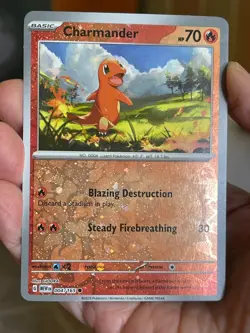 POKEMON CHARMANDER 004/165 COMMON COSMOS REVERSE HOLO WITH SWIRL 151 NM CARD - Image 1