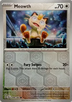 048/064 MEOWTH REVERSE HOLO SHROUDED FABLE POKEMON CARD - Image 1