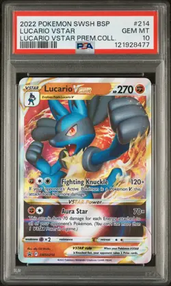 2022 POKEMON SWSH BLACK STAR PROMO #214 LUCARIO VSTAR PREM.COLL. PSA10 - Image 1