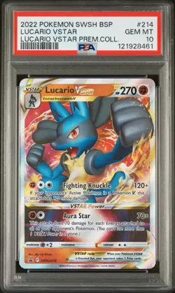 2022 POKEMON SWSH BLACK STAR PROMO #214 LUCARIO VSTAR PREM.COLL. PSA10 - Image 1